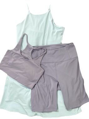 Girlfriend Collective Naomi 3pc Active Set Dress M Shorts M Bra S Blue